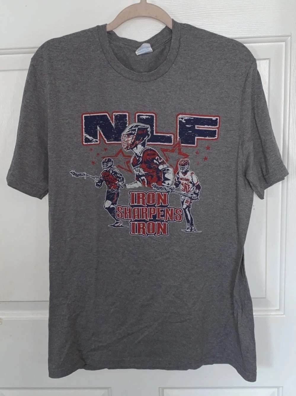🦋🎯 NLF Iron Sharpens Iron Grey Lacrosse Graphic Tee T-shirt L